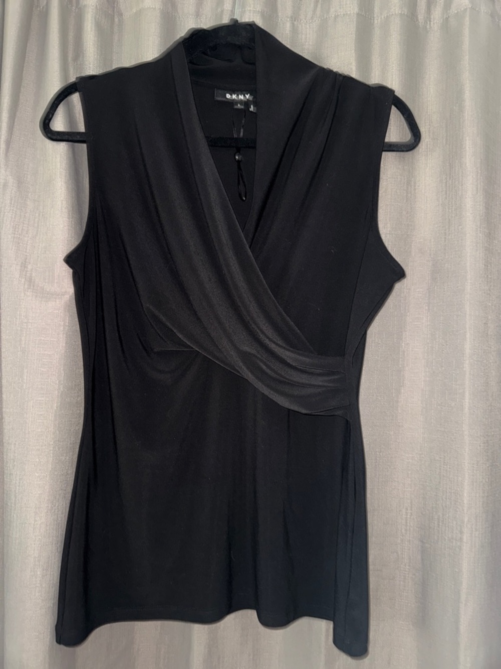 DKNY Black Sleeveless Draped Tank